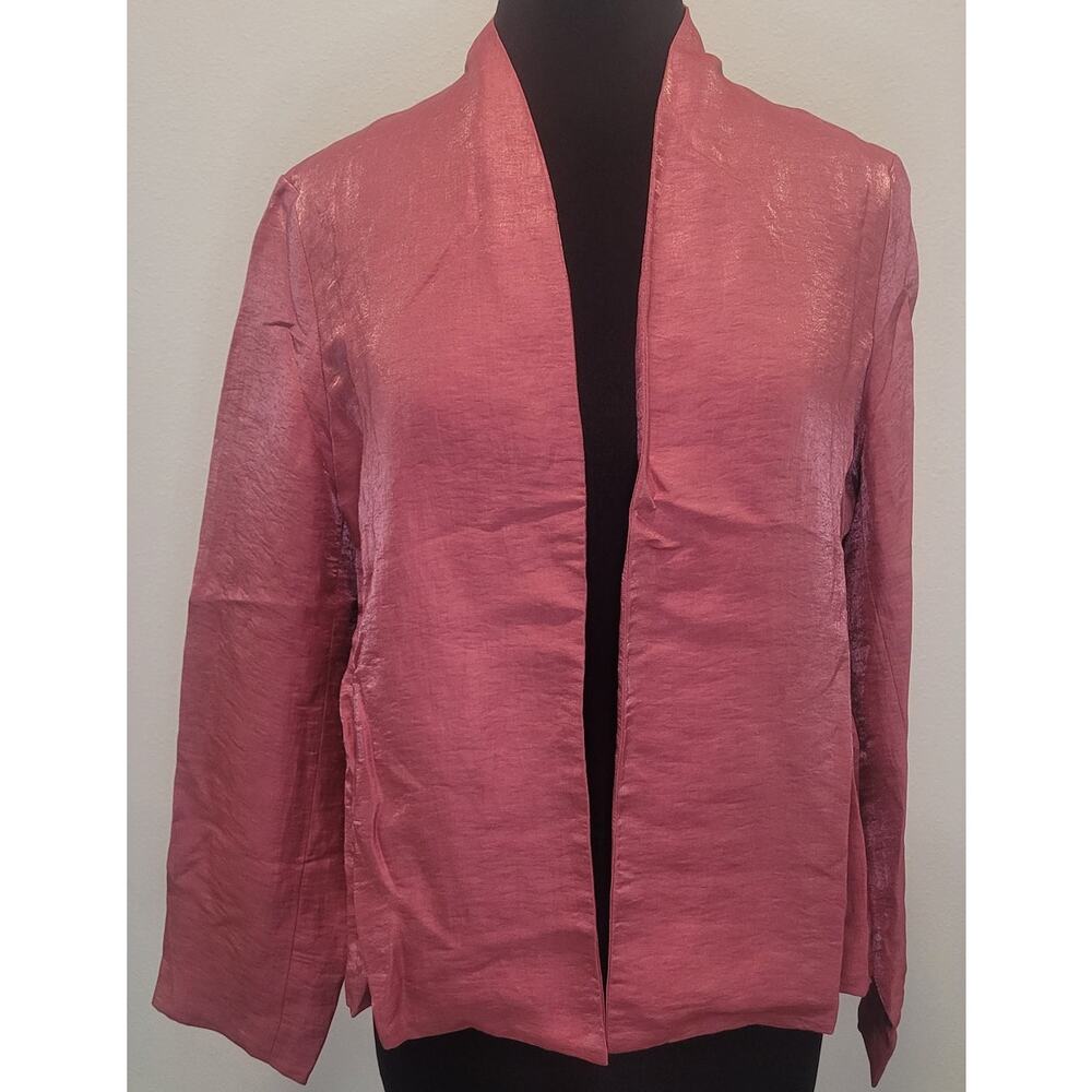 VTG Eileen Fisher Pink Linen Blend Blazer M USA Made Iridescent Quiet Luxury
